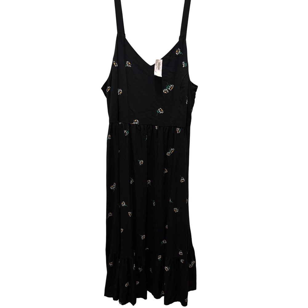 NWT Old Navy Womens Black Floral Daisy Midi Dress Smocked Back 1X‎ Cottagecore